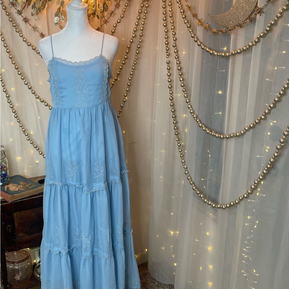 Urban Outfitters Blue Smocked Tiered Maxi Sundress